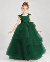 Dark Green Satin Tulle A-line Pageant Dress Front View