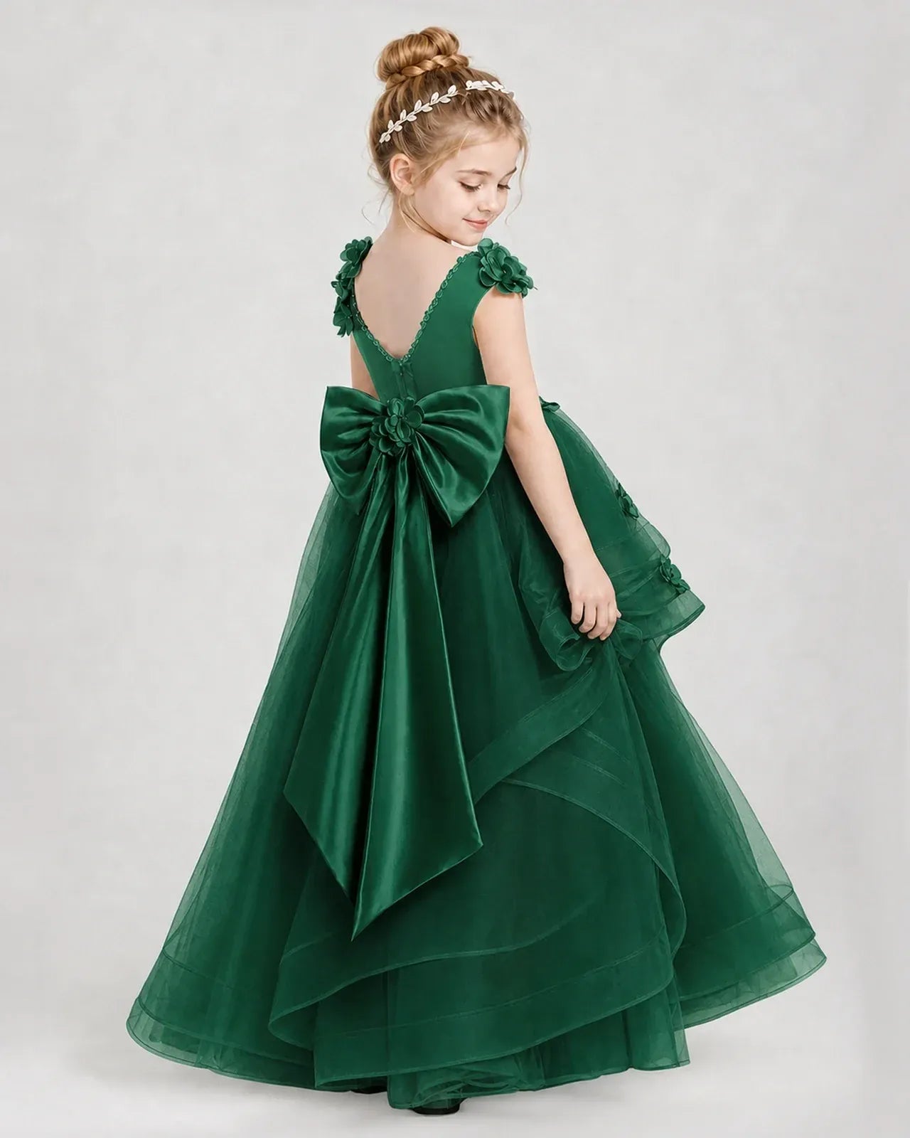 Dark Green Satin Tulle A-line Pageant Dress Side View