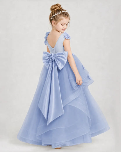 Dusty Blue Satin Tulle Ball Gown Pageant Dress Side View