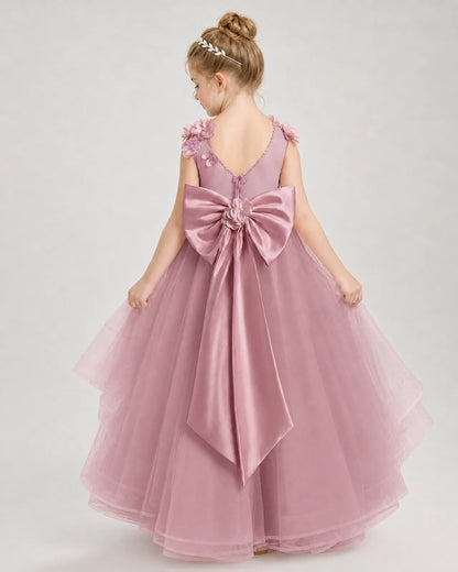 Dusty Rose Satin Tulle A-line Pageant Dress Back View