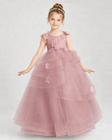 Dusty Rose Satin Tulle Ball Gown Pageant Dress Front View