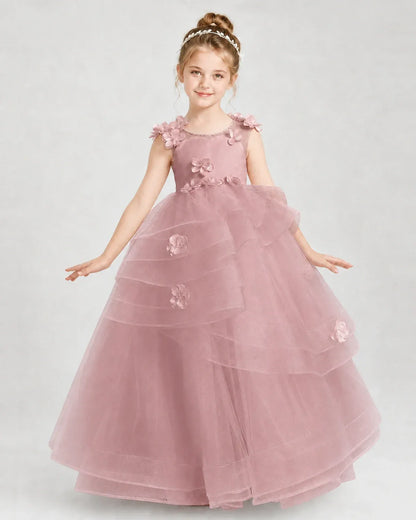 Dusty Rose Satin Tulle Ball Gown Pageant Dress Front View