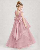 Dusty Rose Satin Tulle A-line Pageant Dress Side View
