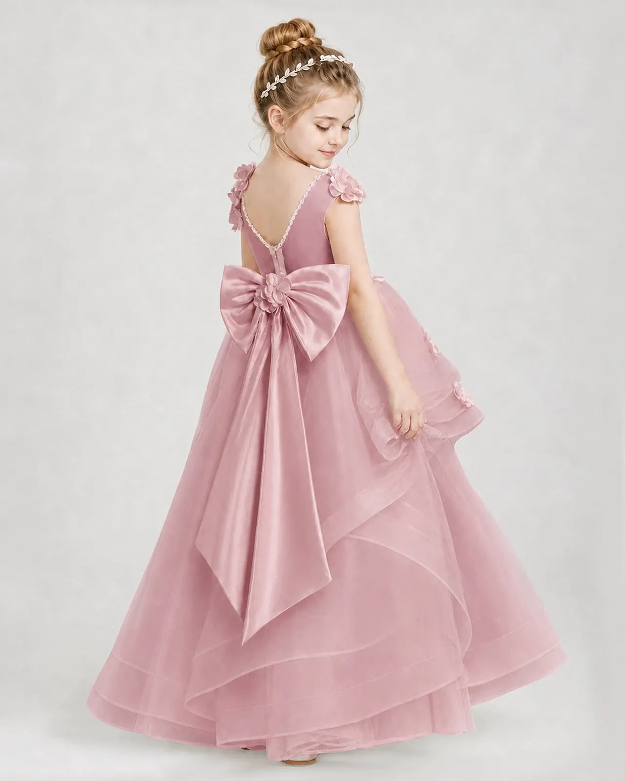 Dusty Rose Satin Tulle A-line Pageant Dress Side View