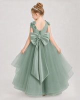 Eucalyptus Satin Tulle A-line Pageant Dress Back View