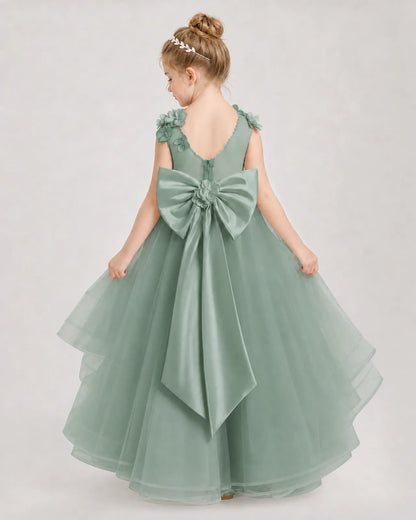 Eucalyptus Satin Tulle A-line Pageant Dress Back View