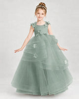 Eucalyptus Satin Tulle Ball Gown Pageant Dress Front View