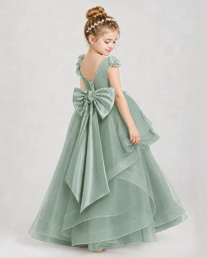 Eucalyptus Satin Tulle A-line Pageant Dress Side View