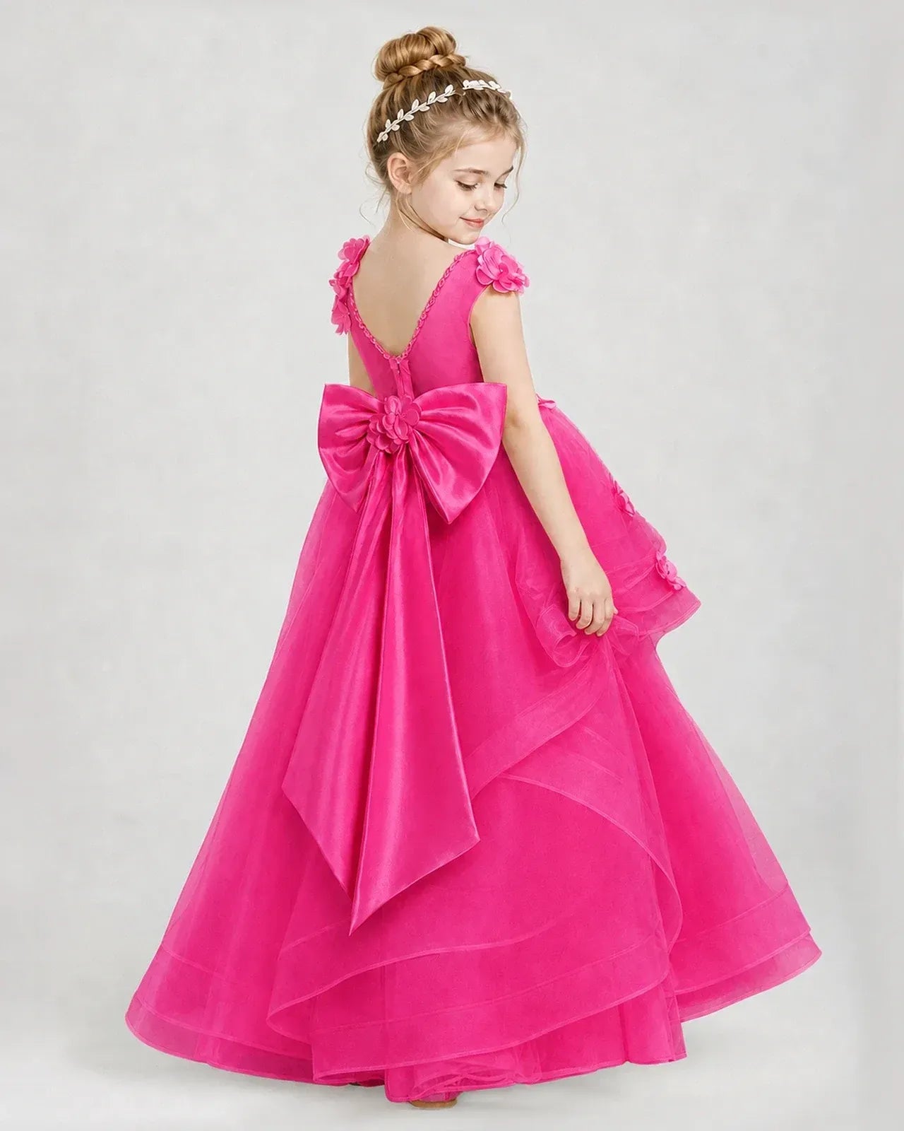 Hot Pink Satin Tulle A-line Pageant Dress Side View