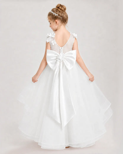 Ivory Satin Tulle A-line Pageant Dress Back View