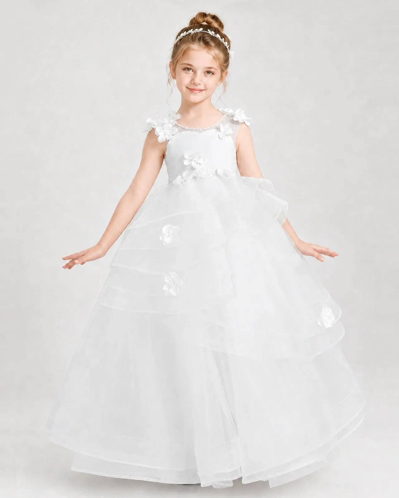 Ivory Satin Tulle A-line Pageant Dress Front View