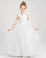Ivory Satin Tulle A-line Pageant Dress Front View