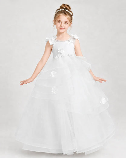 Ivory Satin Tulle A-line Pageant Dress Front View