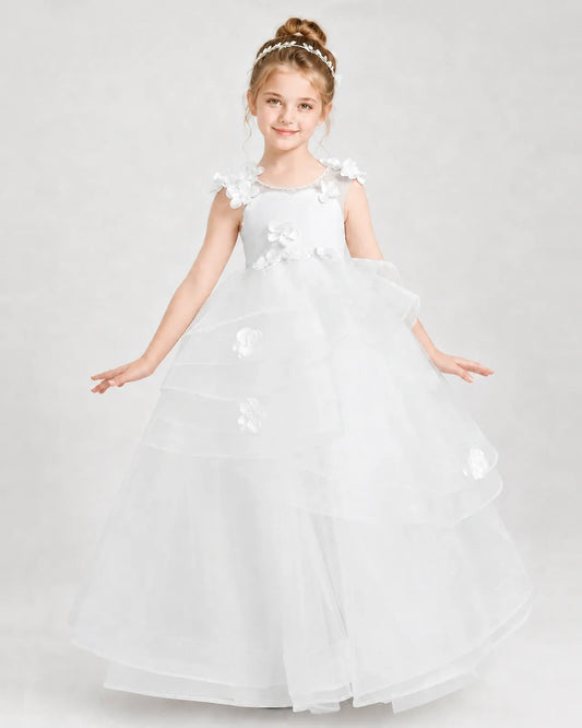 Ivory Satin Tulle A-line Pageant Dress Front View