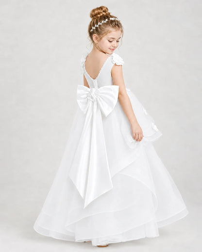 Ivory Satin Tulle A-line Pageant Dress Side View