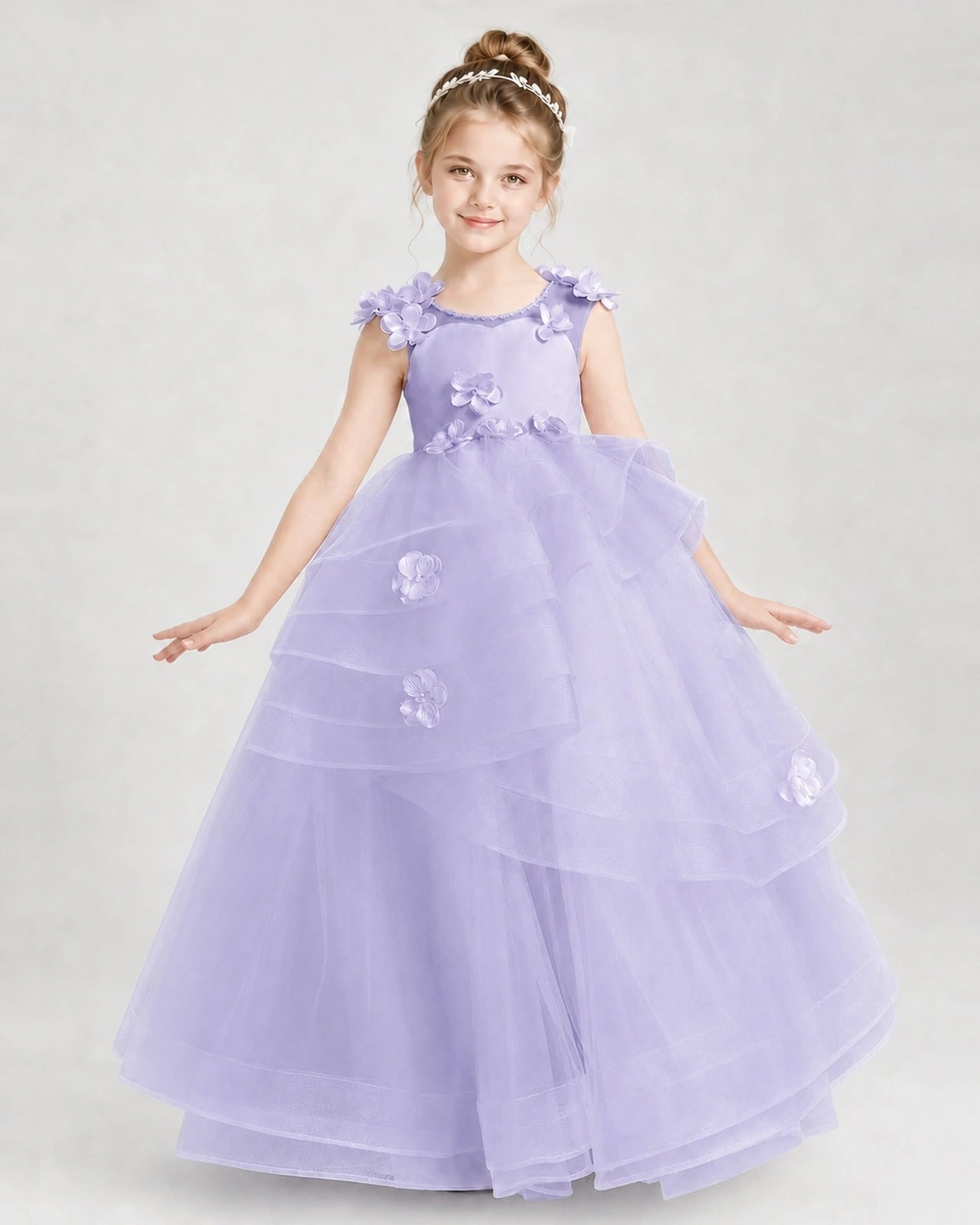 Dideyttawl Pageant Dress Pearl Strap Bow Back Tiered Tulle Gown