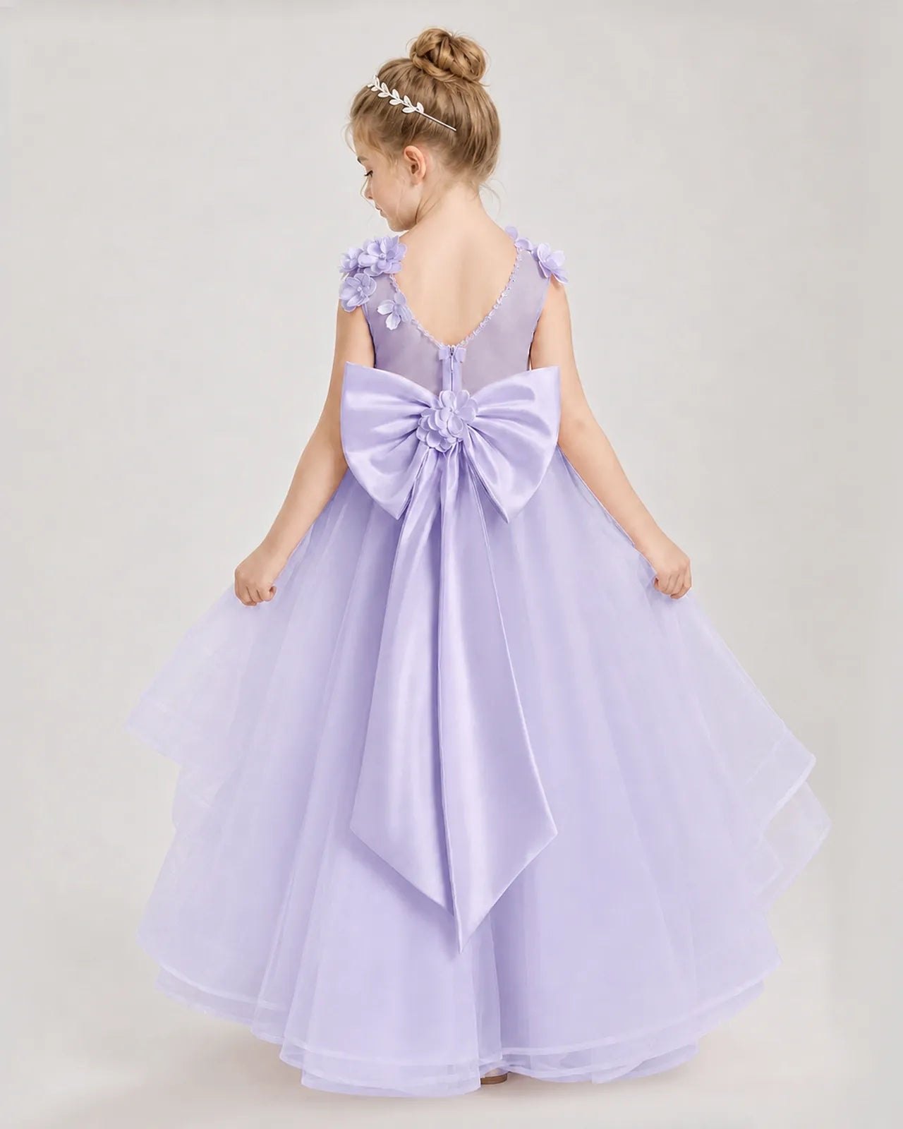 Lavender Satin Tulle A-line Pageant Dress Back View