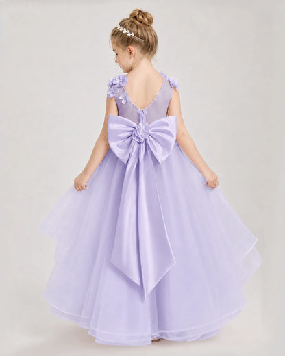 Lavender Satin Tulle A-line Pageant Dress Back View