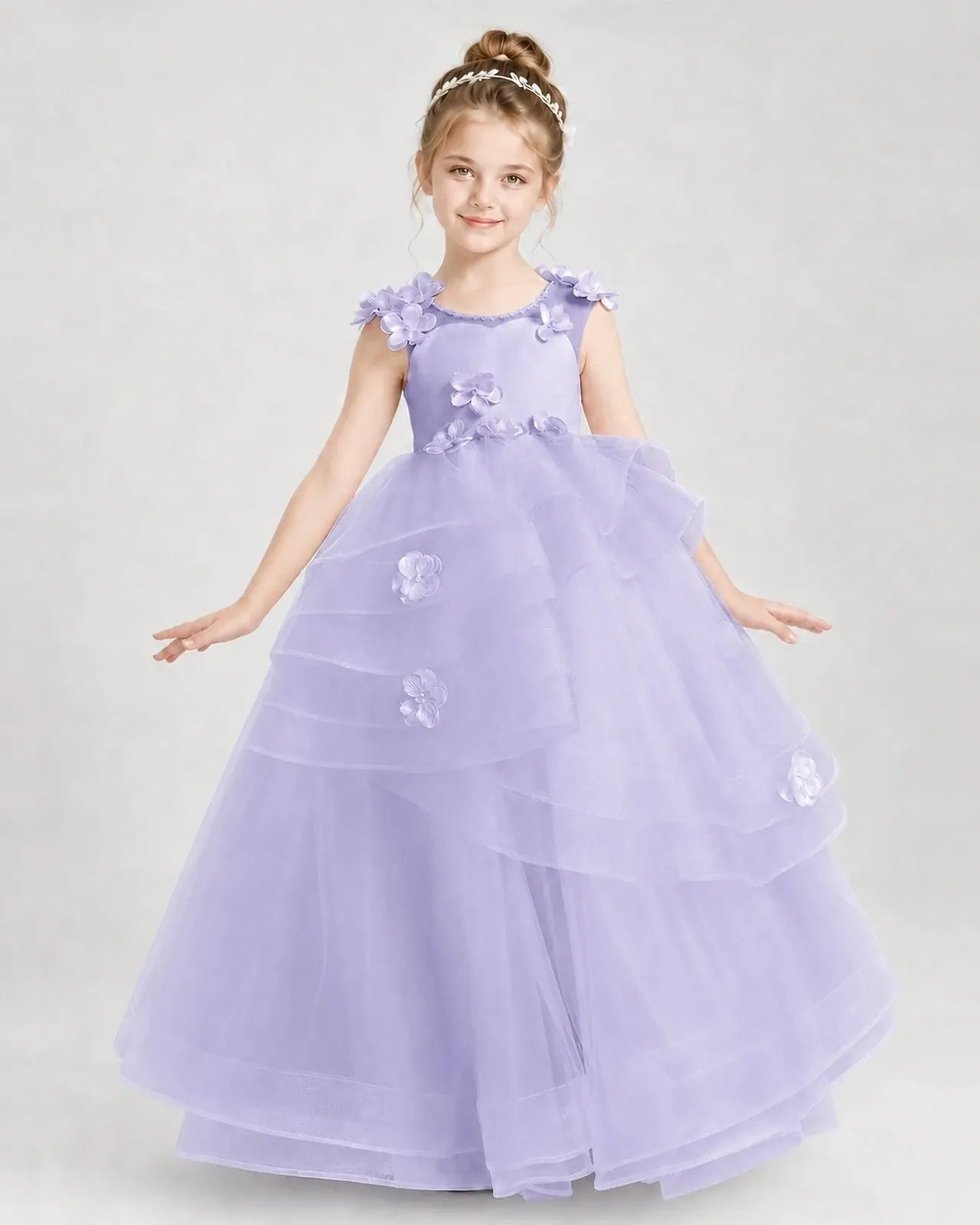 Lavender Satin Tulle Ball Gown Pageant Dress Front View