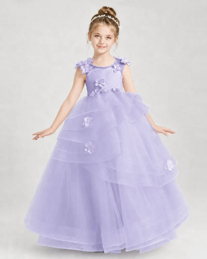 Lavender Satin Tulle Ball Gown Pageant Dress Front View