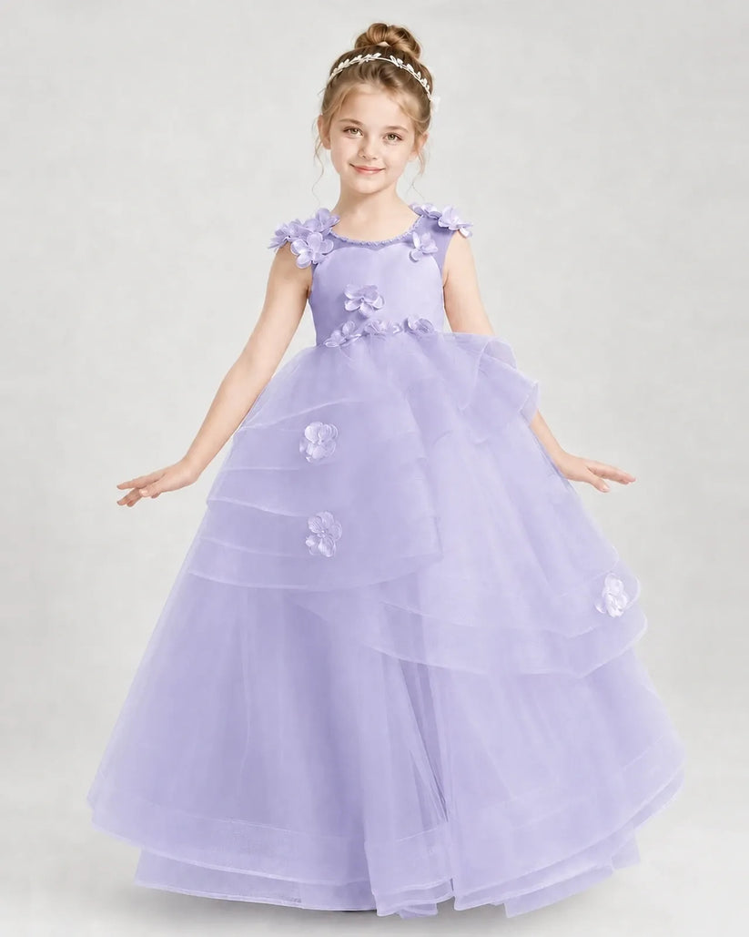 Lavender Satin Tulle Ball Gown Pageant Dress Front View