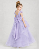 Lavender Satin and Tulle A-line Pageant Dress Side View