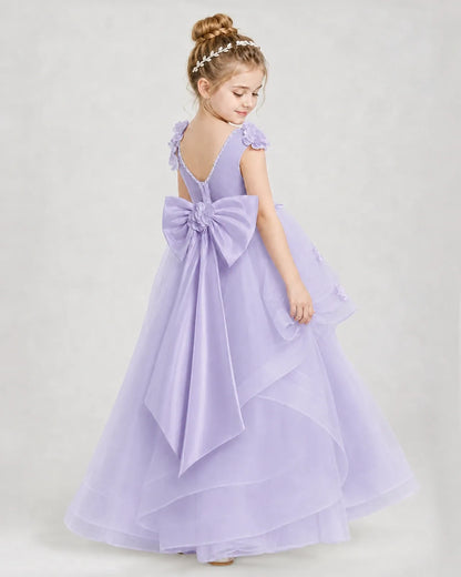 Lavender Satin and Tulle A-line Pageant Dress Side View