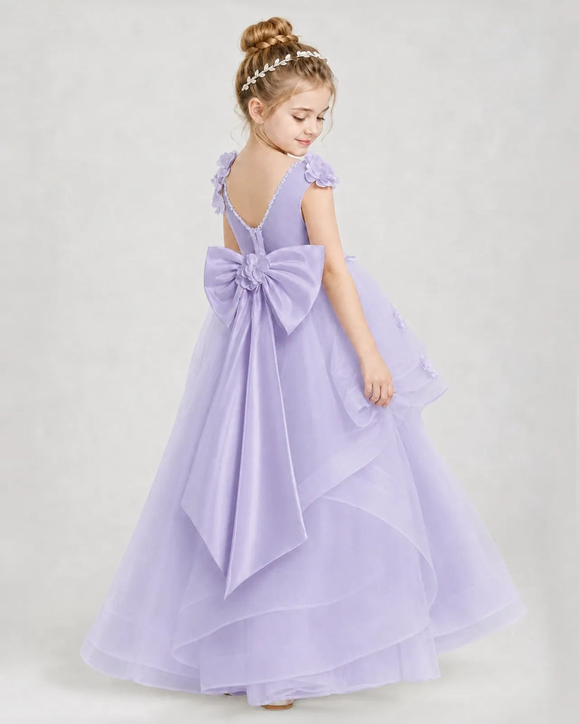 Lavender Satin and Tulle A-line Pageant Dress Side View