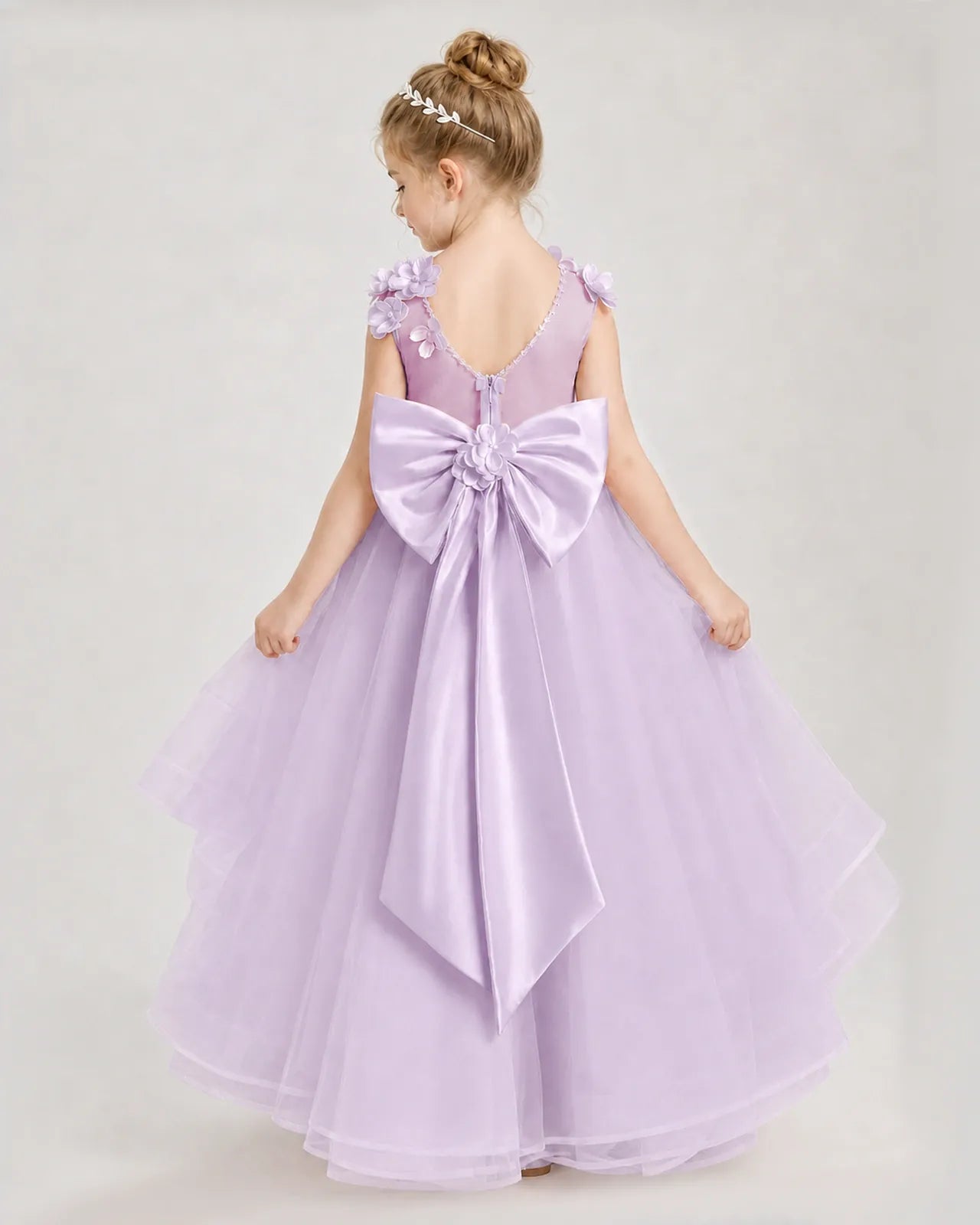 Lilac Satin Tulle A-line Pageant Dress Back View
