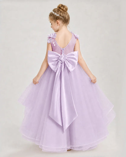 Lilac Satin Tulle A-line Pageant Dress Back View