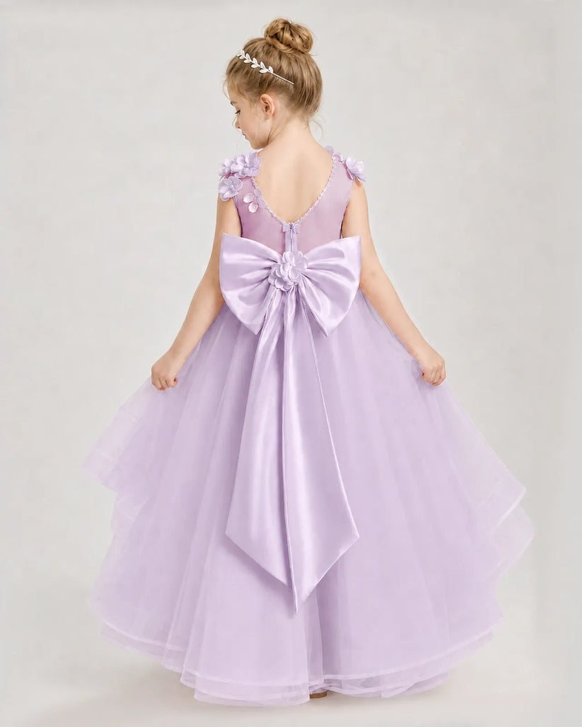 Lilac Satin Tulle A-line Pageant Dress Back View