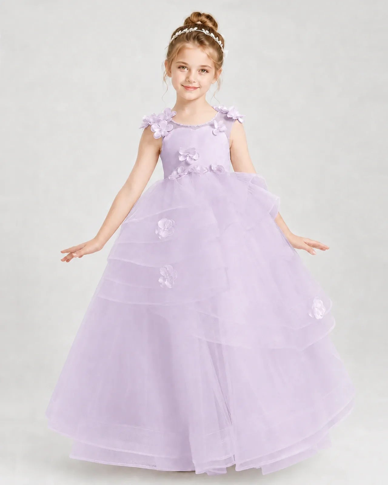 Lilac Satin Tulle Ball Gown Pageant Dress Front View