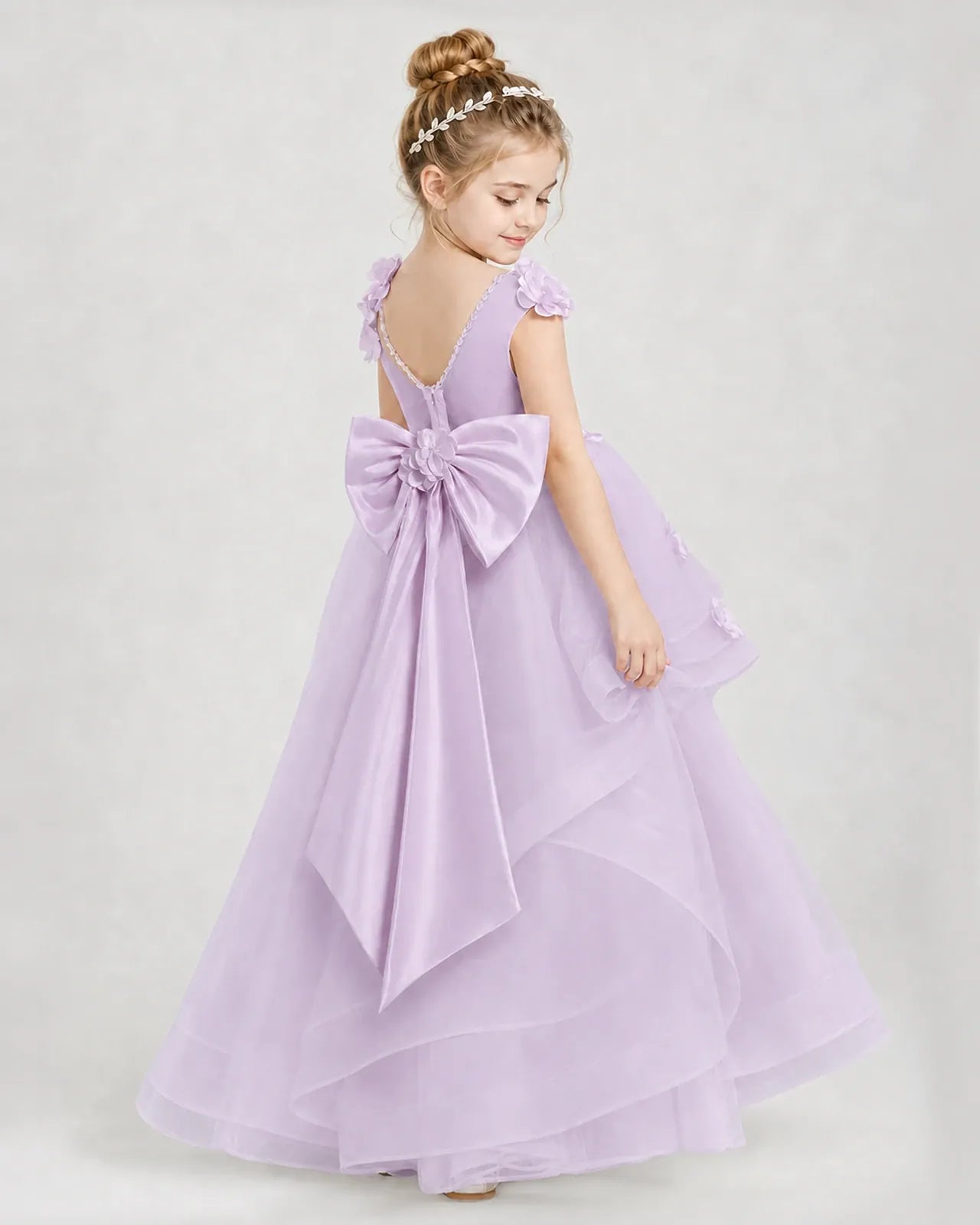 Lilac Satin Tulle A-line Pageant Dress Side View