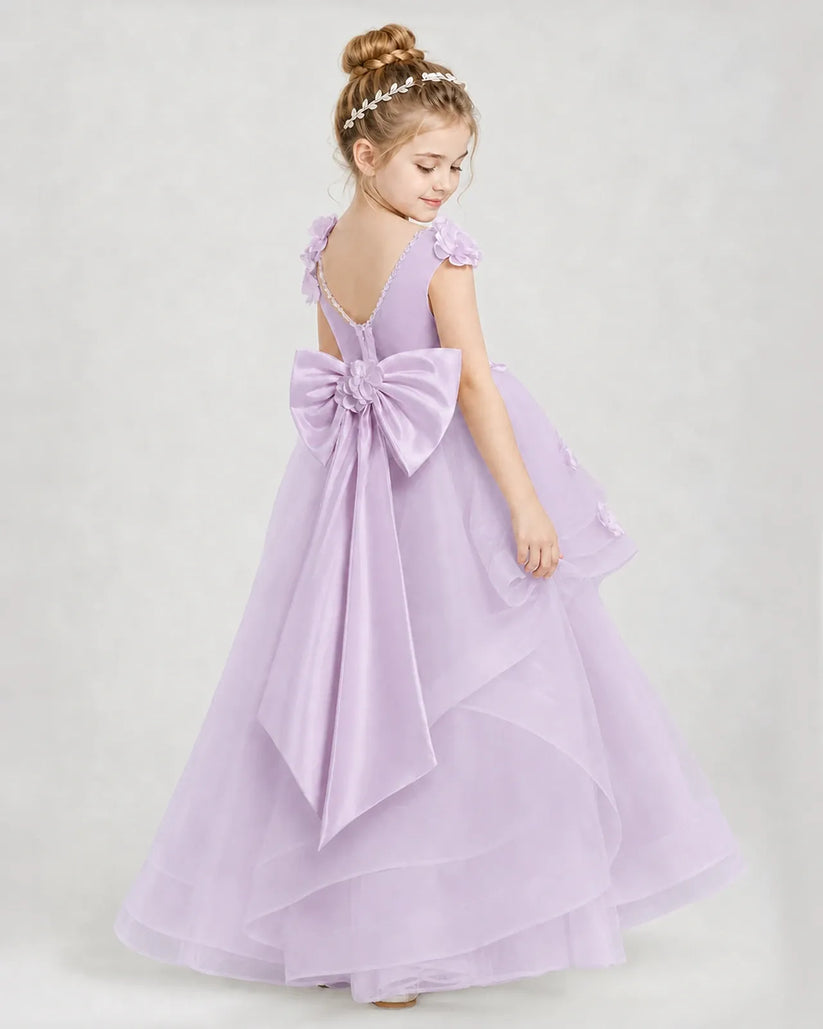 Lilac Satin Tulle A-line Pageant Dress Side View
