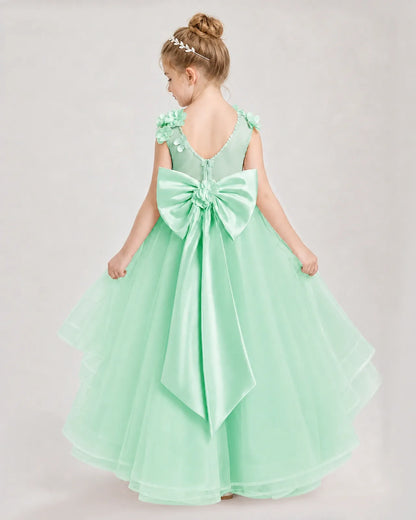 Mint Green Satin And Tulle Ball Gown Pageant Dress Back View