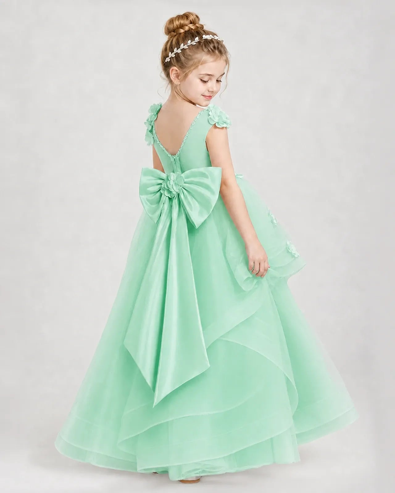 Mint Green Satin Tulle A-line Pageant Dress Side View