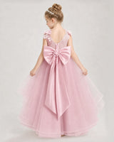 Pink Satin Tulle A-line Pageant Dress Back View