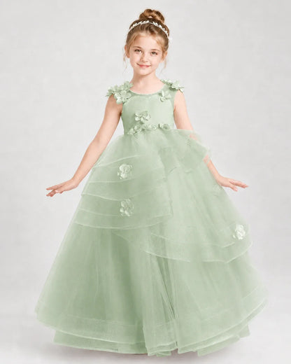 Sage Green Satin Tulle A-line Pageant Dress Front View