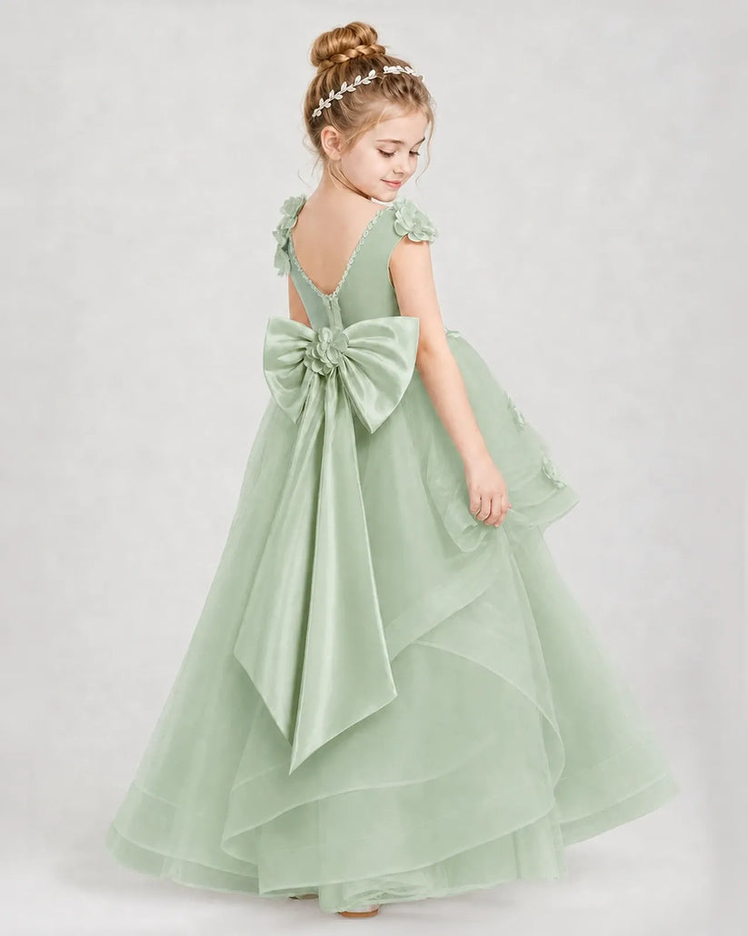 Sage Green Satin Tulle A-line Pageant Dress Side View