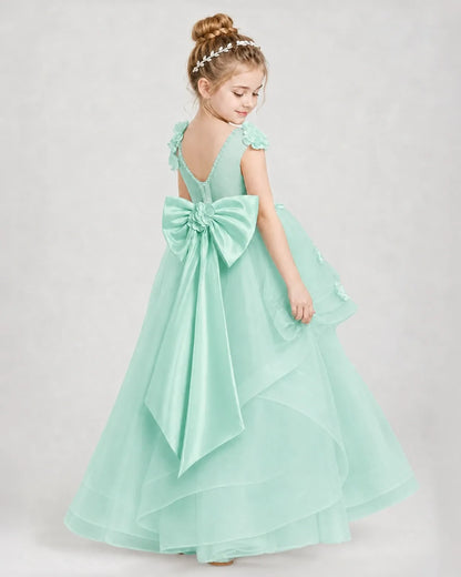Turquoise Satin and Tulle Ball Gown Pageant Dress Side View