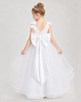 White Satin Tulle A-line Pageant Dress Back View