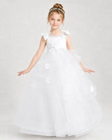 White Satin Tulle Ball Gown Pageant Dress Front View