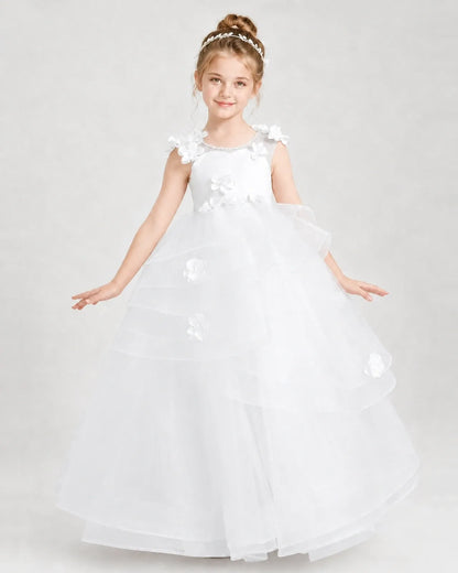 White Satin Tulle Ball Gown Pageant Dress Front View