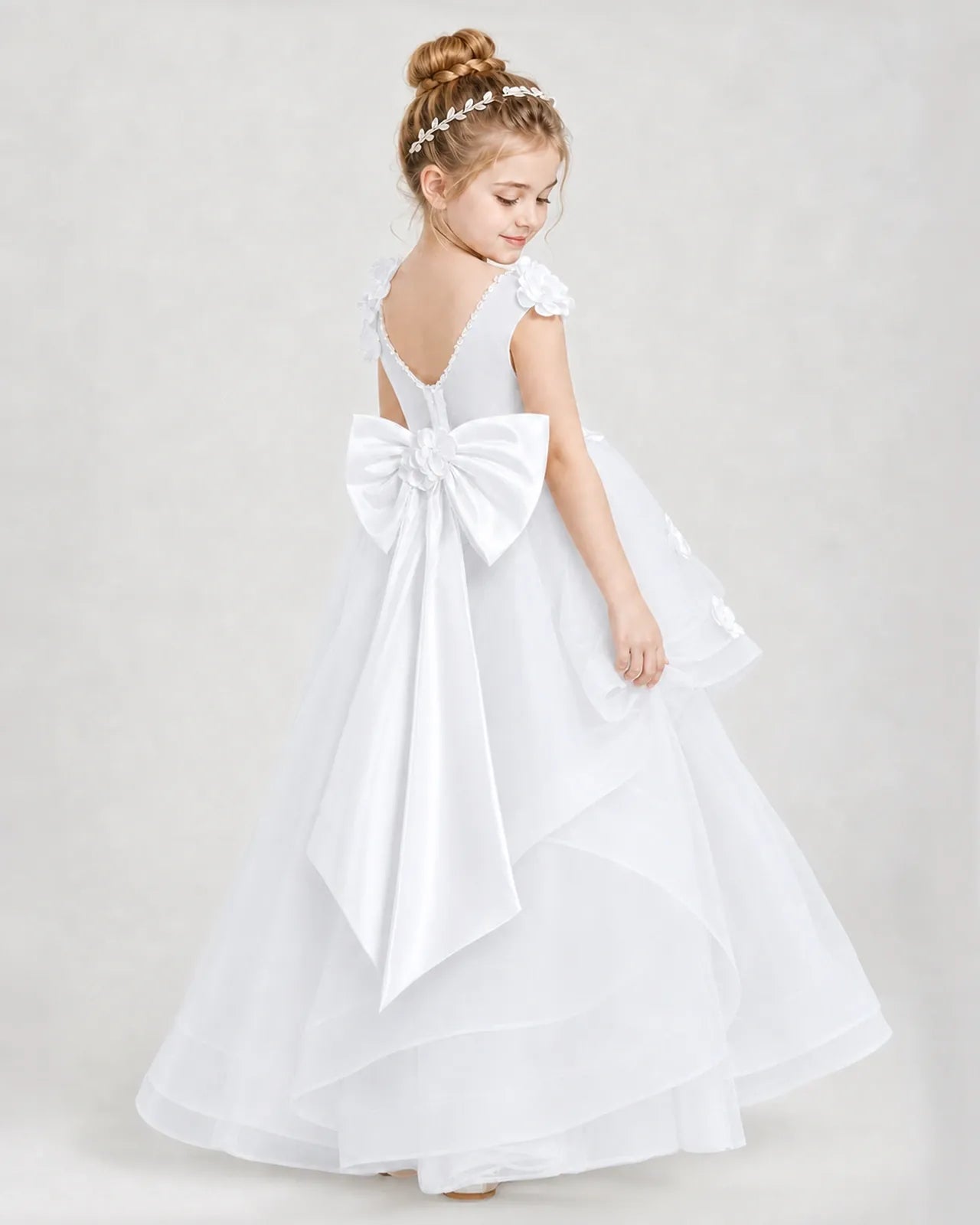 White Satin Tulle A-line Pageant Dress Side View