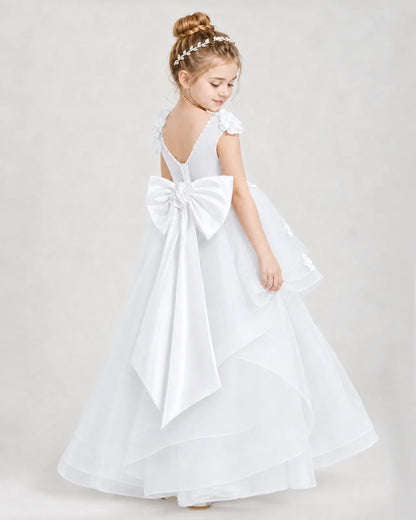 White Satin Tulle A-line Pageant Dress Side View