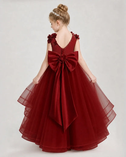 Wind Red Satin Tulle Ball Gown Pageant Dress Back View