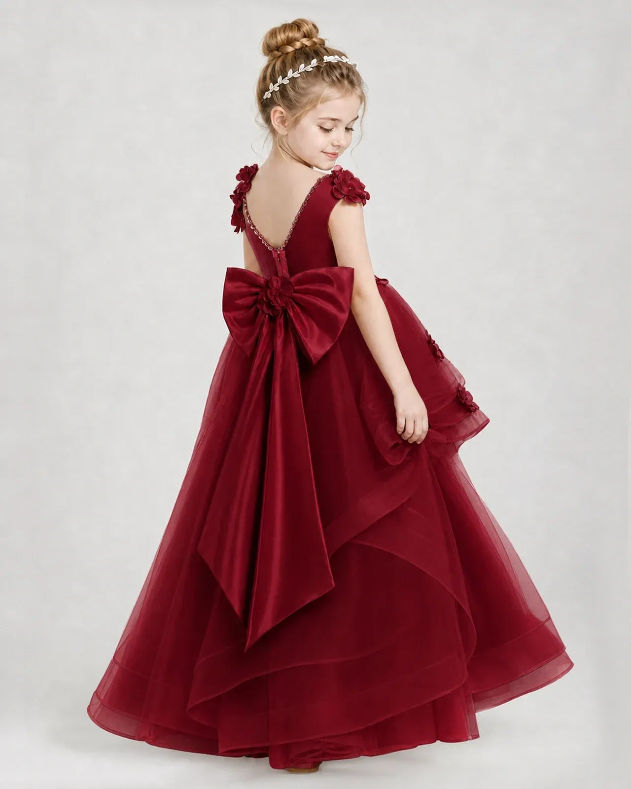 Wind Red Satin And Tulle Ball Gown Pageant Dress Side View