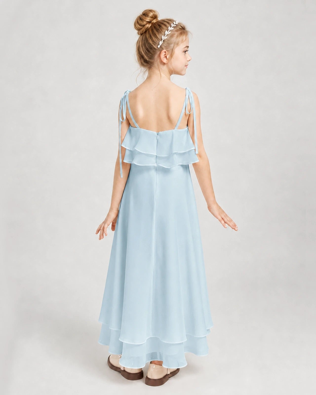 Baby Blue Chiffon A-line Junior Bridesmaid Dress Back View