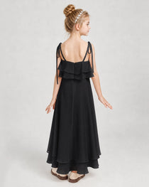 Black Chiffon A-line Junior Bridesmaid Dress Back View