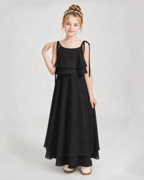 Black Chiffon A-line Junior Bridesmaid Dress Front View